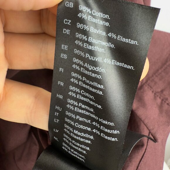 COS Puff-Sleeve V-Neck Cotton-Stretch Burgundy Minimalist Blouse EU 36 US S - Picture 10 of 10